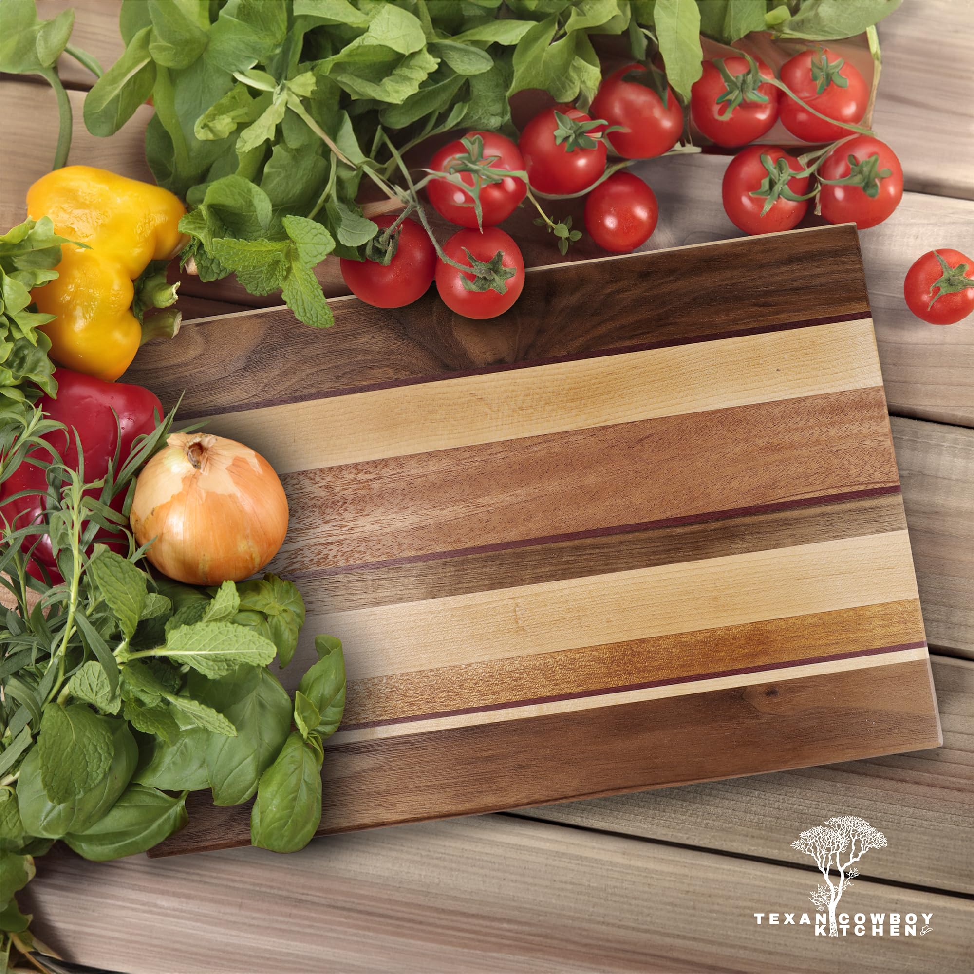Made in USA Wood Cutting Board by Texan Cowboy Kitchen - Handcrafted in Texas - American Made Cutting Board, 15 x 9 made from Sustainable Hardwood