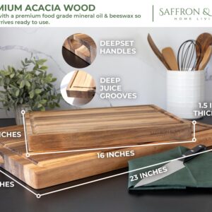 Saffron & Sage Extra Large Wood Cutting Board - Thick 23 x 17 x 1.5 Inch Acacia Wooden Cutting Boards for Kitchen use with Deep Juice Groove, Reversible Chopping Board Doubles as a Charcuterie Board