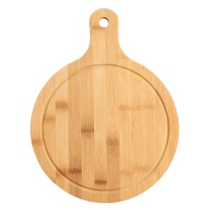 guojanfon bamboo cutting board,meat chopping boards,pizza peel paddle with handle for homemade baking pizza bread cake fruit vegetables (round-board)