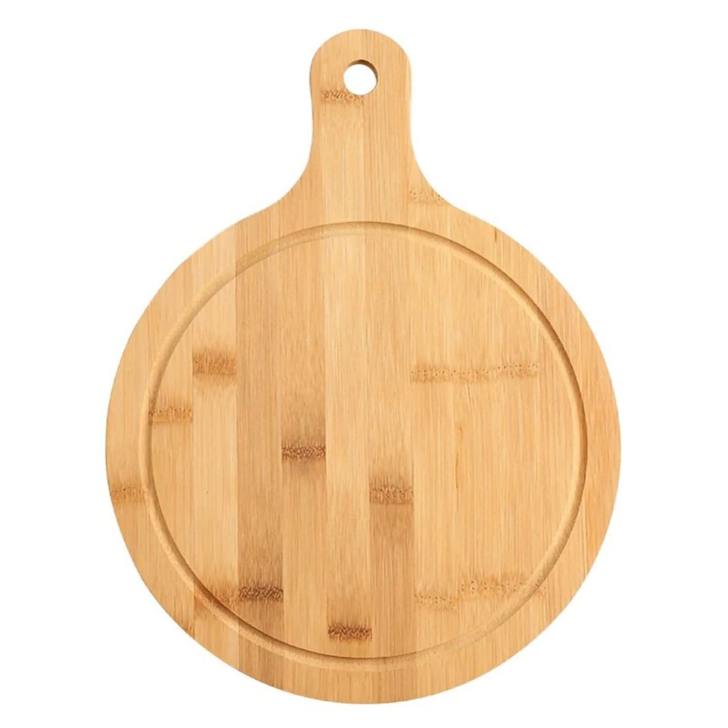 Guojanfon Bamboo Cutting Board,Meat Chopping Boards,Pizza Peel Paddle with Handle for Homemade Baking Pizza Bread Cake Fruit Vegetables (Round-Board)