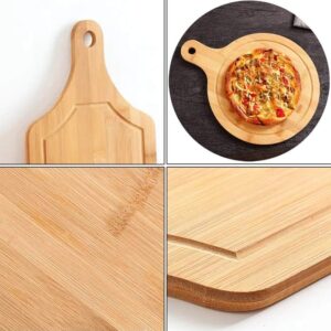 Guojanfon Bamboo Cutting Board,Meat Chopping Boards,Pizza Peel Paddle with Handle for Homemade Baking Pizza Bread Cake Fruit Vegetables (Round-Board)