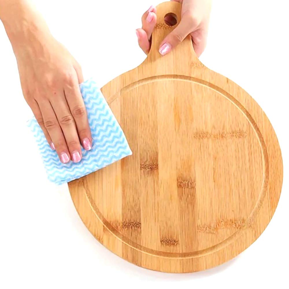 Guojanfon Bamboo Cutting Board,Meat Chopping Boards,Pizza Peel Paddle with Handle for Homemade Baking Pizza Bread Cake Fruit Vegetables (Round-Board)