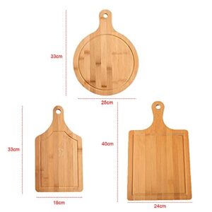 Guojanfon Bamboo Cutting Board,Meat Chopping Boards,Pizza Peel Paddle with Handle for Homemade Baking Pizza Bread Cake Fruit Vegetables (Round-Board)