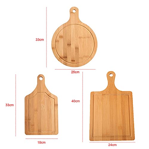 Guojanfon Bamboo Cutting Board,Meat Chopping Boards,Pizza Peel Paddle with Handle for Homemade Baking Pizza Bread Cake Fruit Vegetables (Round-Board)