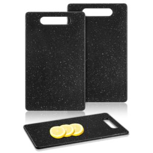 2 Pcs Small Cutting Board for Kitchen Mini Plastic Cutting Board Set Bar Dishwasher Safe Granite Color Cutting Board for Camping Food Fruits Prep Vegetables Easy Grip (Black, 6" x 10")