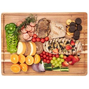 Cutting Boards 1.5" Thicker, 20x15 Inch Extra Large Acacia Wooden Cutting Board for Kitchen, Edge Grain Wood Chopping Board with Juice Groove and Handles, Pre-Oiled Carving Tray for Meat & Cheese