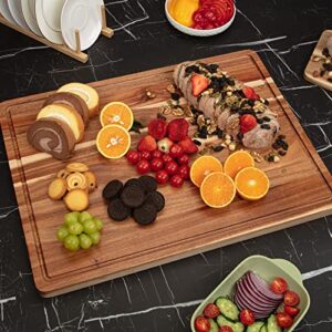 Cutting Boards 1.5" Thicker, 20x15 Inch Extra Large Acacia Wooden Cutting Board for Kitchen, Edge Grain Wood Chopping Board with Juice Groove and Handles, Pre-Oiled Carving Tray for Meat & Cheese