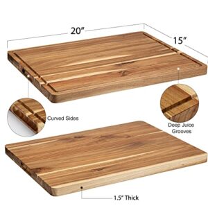 Cutting Boards 1.5" Thicker, 20x15 Inch Extra Large Acacia Wooden Cutting Board for Kitchen, Edge Grain Wood Chopping Board with Juice Groove and Handles, Pre-Oiled Carving Tray for Meat & Cheese