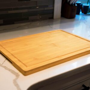 Bamboo Cutting Board for Kitchen, 18" Large Wood Charcuterie Cheese Board, Wooden Chopping Block with Side Handles and Juice Grooves