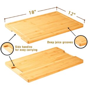 Bamboo Cutting Board for Kitchen, 18" Large Wood Charcuterie Cheese Board, Wooden Chopping Block with Side Handles and Juice Grooves