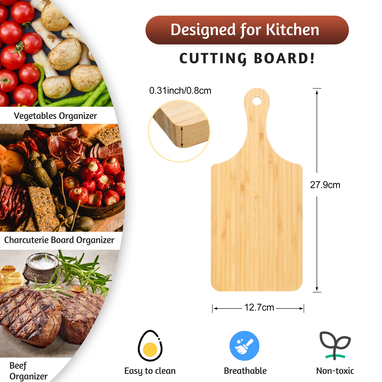 Zubebe 24pcs Cutting Board Bulk 11 x 5 Inch Wood Chopping Board Blank Small Laser Engraving Serving Board Mini Charcuterie Boards for Mother's Day Wedding Housewarming Gift (Bamboo)