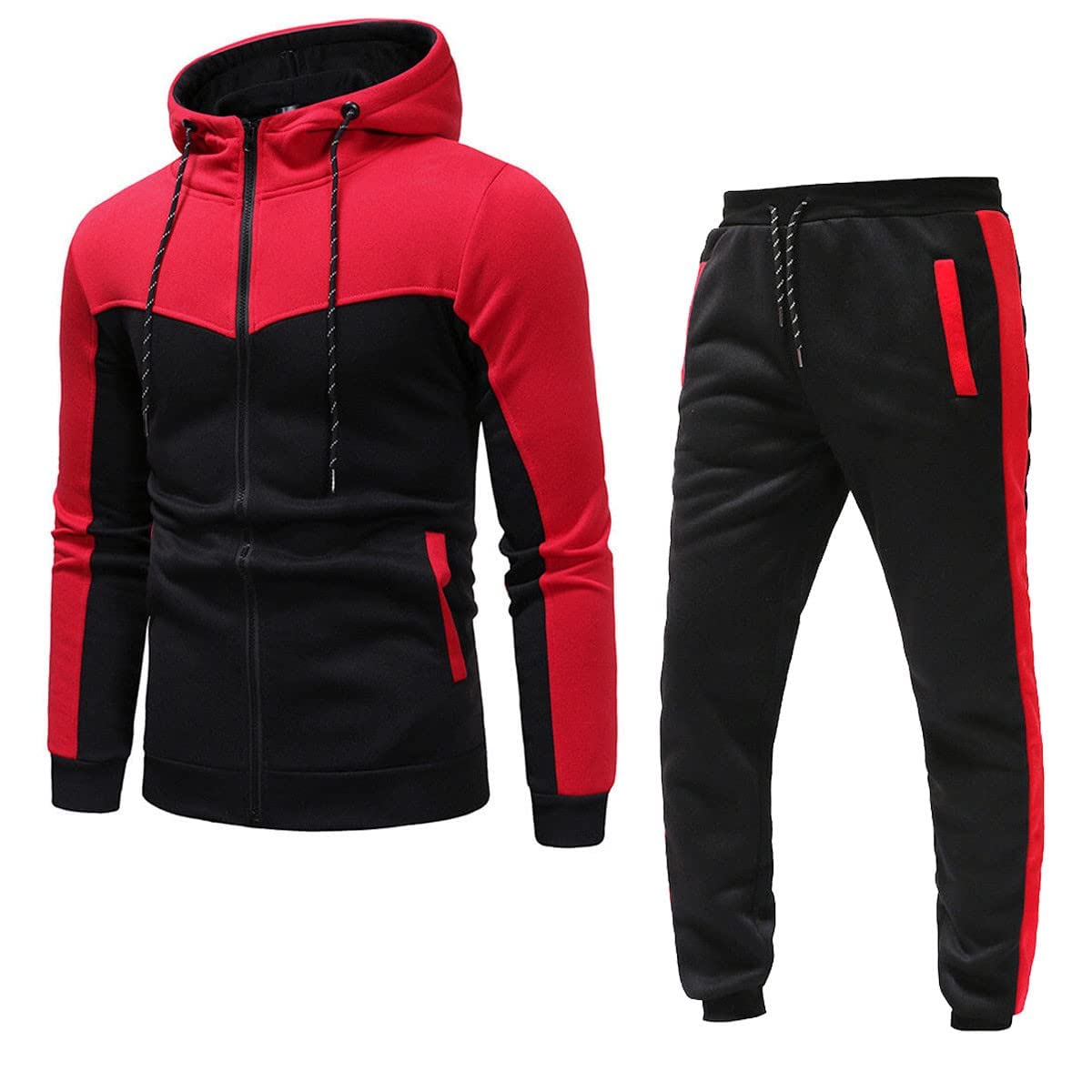 Marine Royal Track Suits for Men Set Full Zip Sweatsuit Outdoor Jogging Men Tracksuits (M, Red)