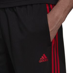 adidas Men's Essentials Warm-up Open Hem 3-stripes Tracksuit Bottoms, Black/Scarlet, Medium/31" Inseam