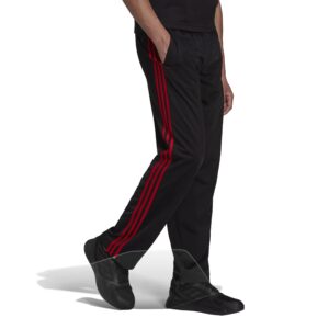 adidas Men's Essentials Warm-up Open Hem 3-stripes Tracksuit Bottoms, Black/Scarlet, Medium/31" Inseam