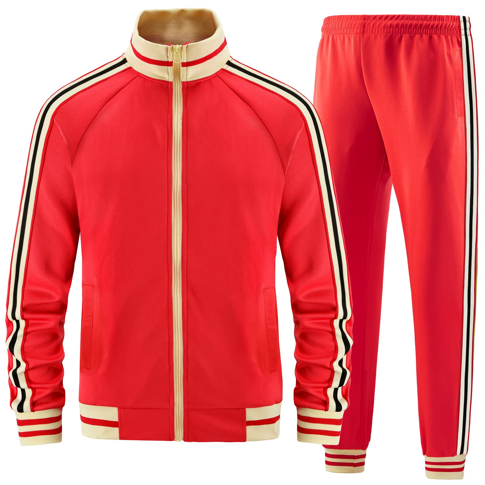 dioxoib Track Suits for Men Set 2 Piece Tracksuits Mens Sweatsuits Sets Jogging Two Piece Outfits Athletic Clothes Jogger Sweat Suits Running Sport leisure Clothing Red Ai-TZ003-S