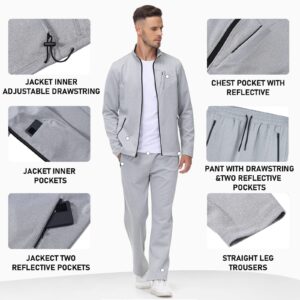 MoFiz Men's Tracksuits,Full Zip Sweat Suits For men,Solid Jogger Sets Active Jackets and Pants 2 Piece Sport Suit For Men's Outfits Light Gray L