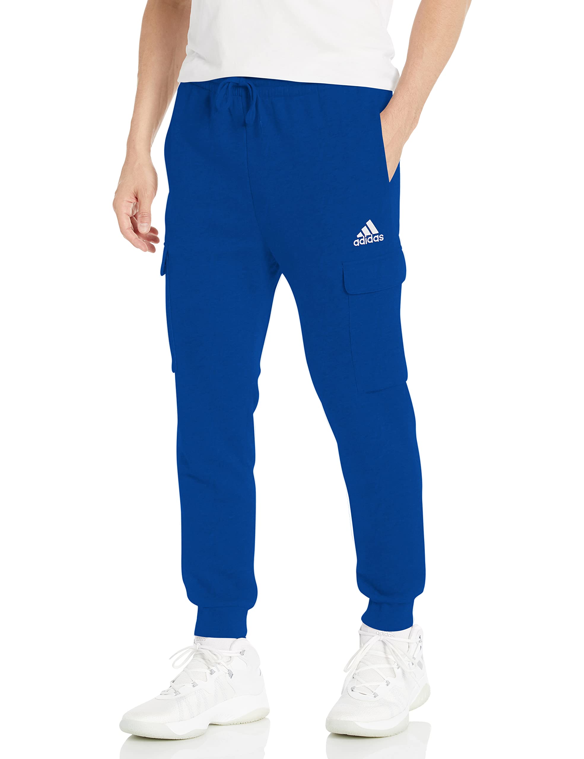 adidas Men's Essentials Fleece Regular Tapered Cargo Pants, Team Royal Blue/White, Small