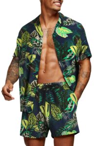 coofandy men's floral pattern 2 piece summer beach short sleeve tracksuits