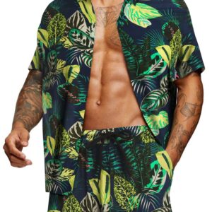 COOFANDY Men's Floral Pattern 2 Piece Summer Beach Short Sleeve Tracksuits