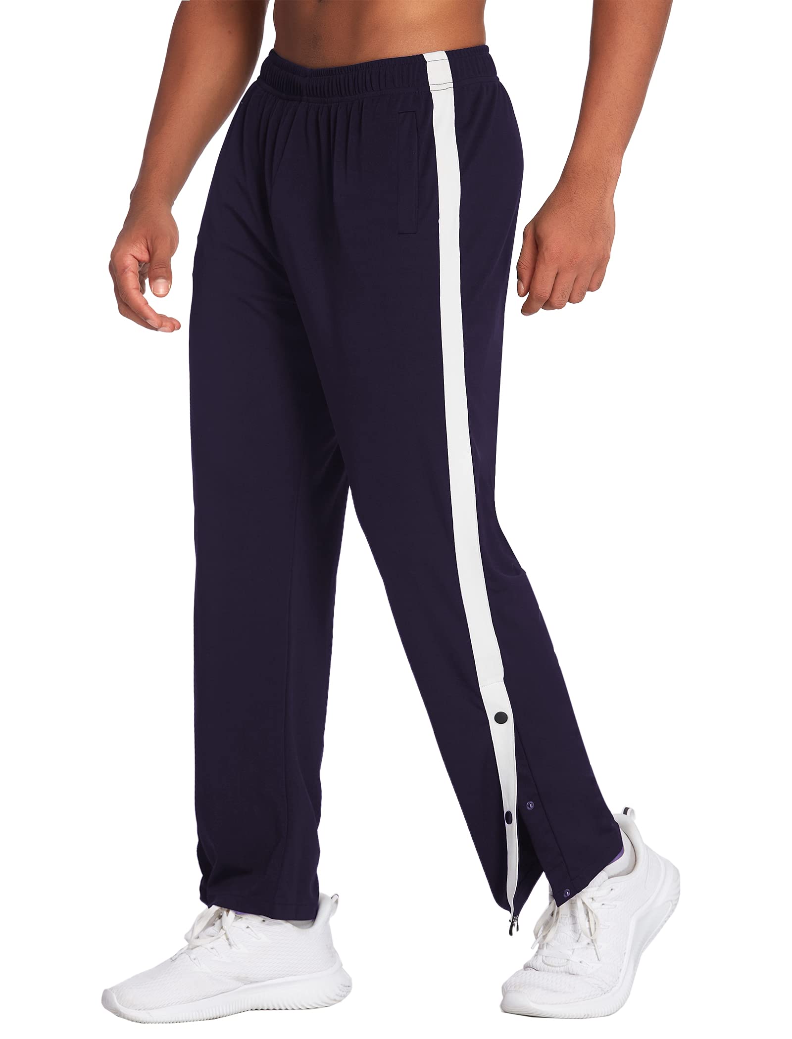 Deyeek Mens Wide Leg Sweatpants Open Bottom Baggy Warm-Up Track Pants Lightweight Sweatpants with Pockets Navy Blue