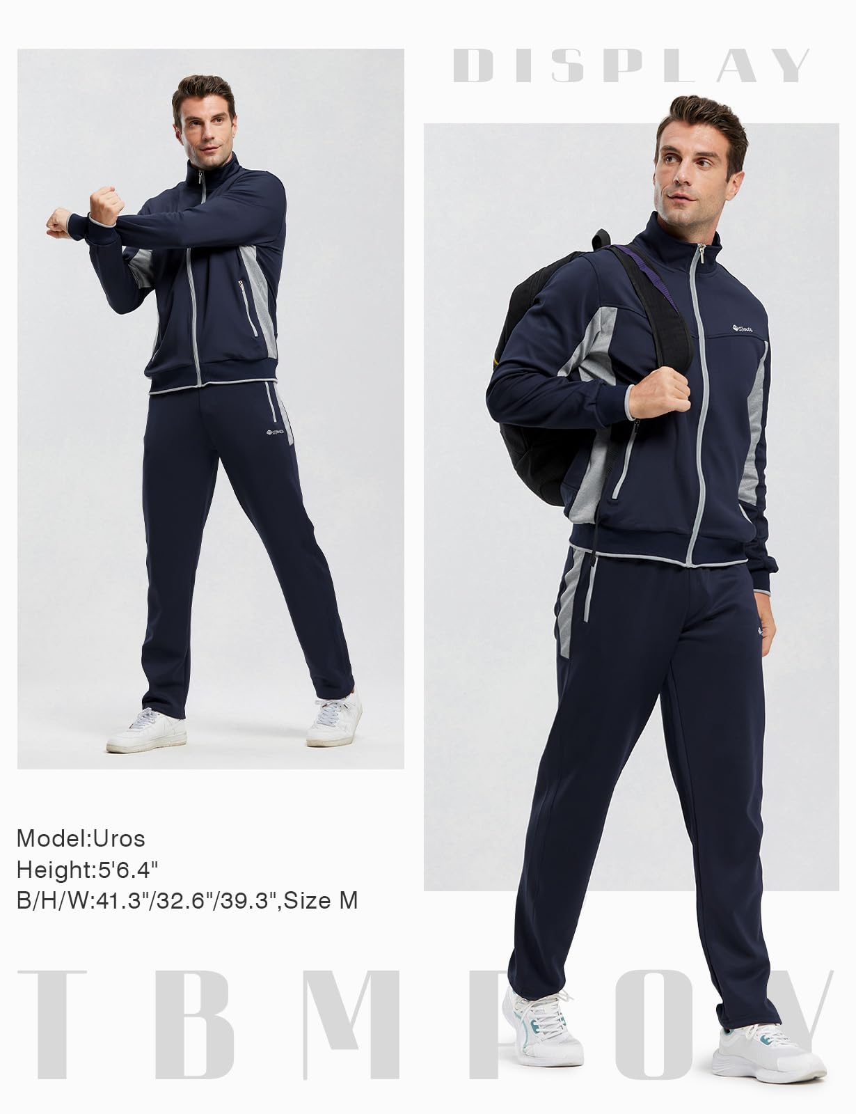 TBMPOY Men's Tracksuits Sweatsuits for Men Set Track Suits 2 Piece Casual Athletic Jogging Warm Up Full Zip Sweat Suits Navy/Grey XL
