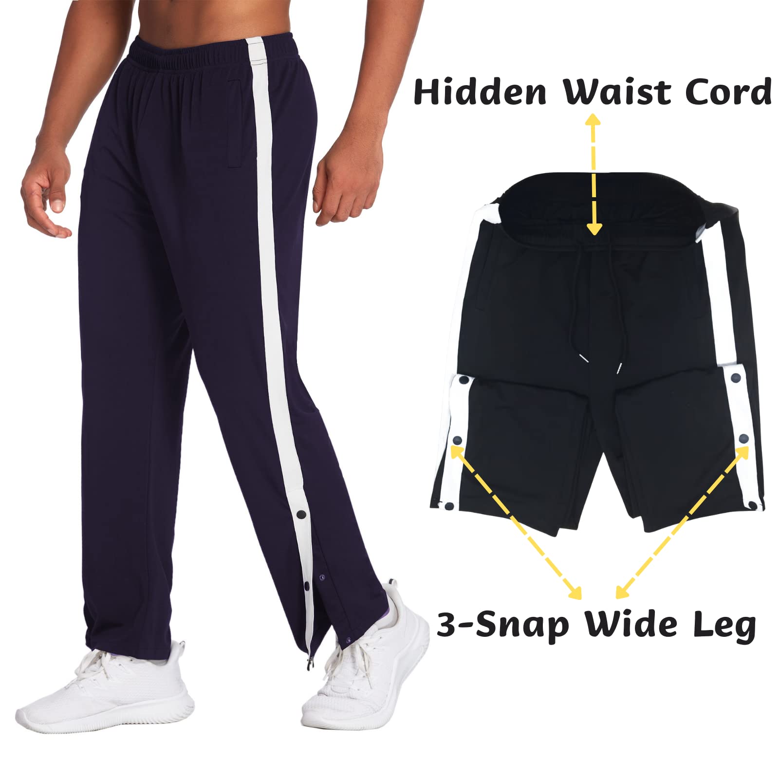 Deyeek Mens Wide Leg Sweatpants Open Bottom Baggy Warm-Up Track Pants Lightweight Sweatpants with Pockets Navy Blue