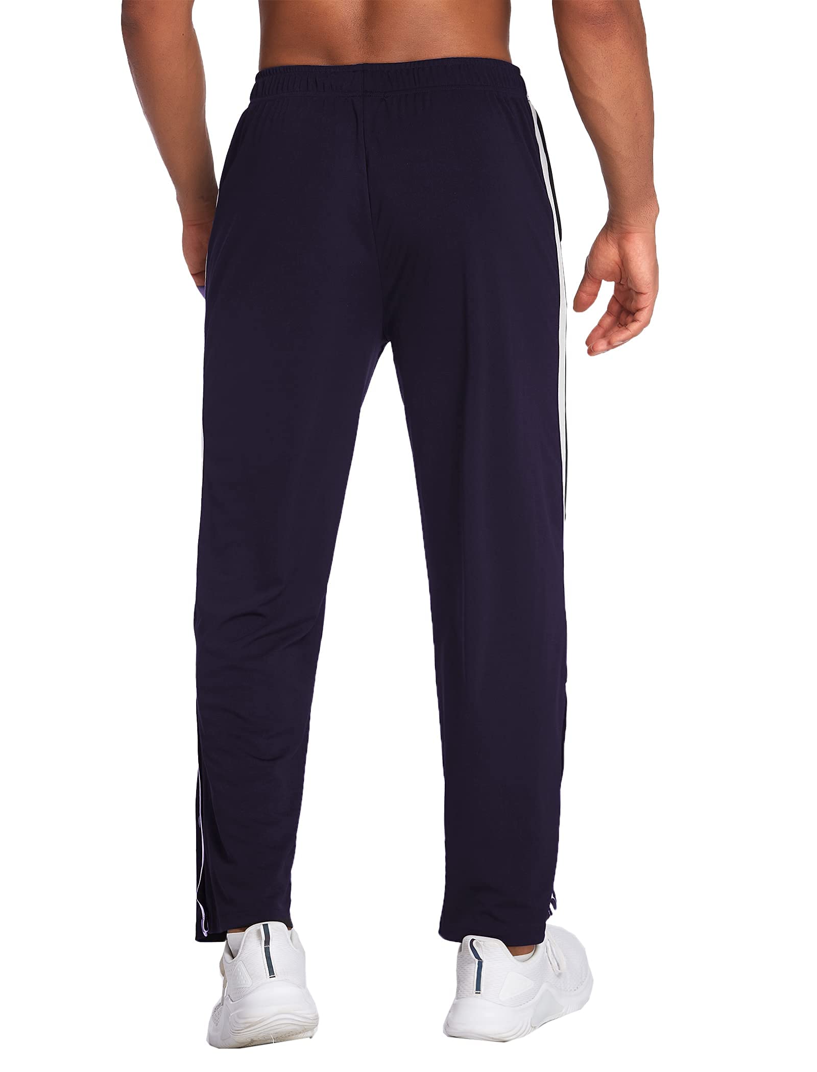 Deyeek Mens Wide Leg Sweatpants Open Bottom Baggy Warm-Up Track Pants Lightweight Sweatpants with Pockets Navy Blue