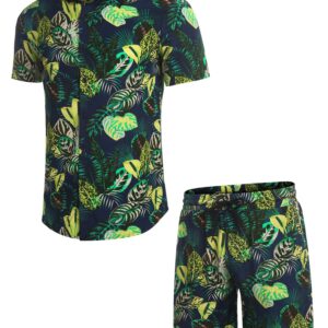 COOFANDY Men's Floral Pattern 2 Piece Summer Beach Short Sleeve Tracksuits