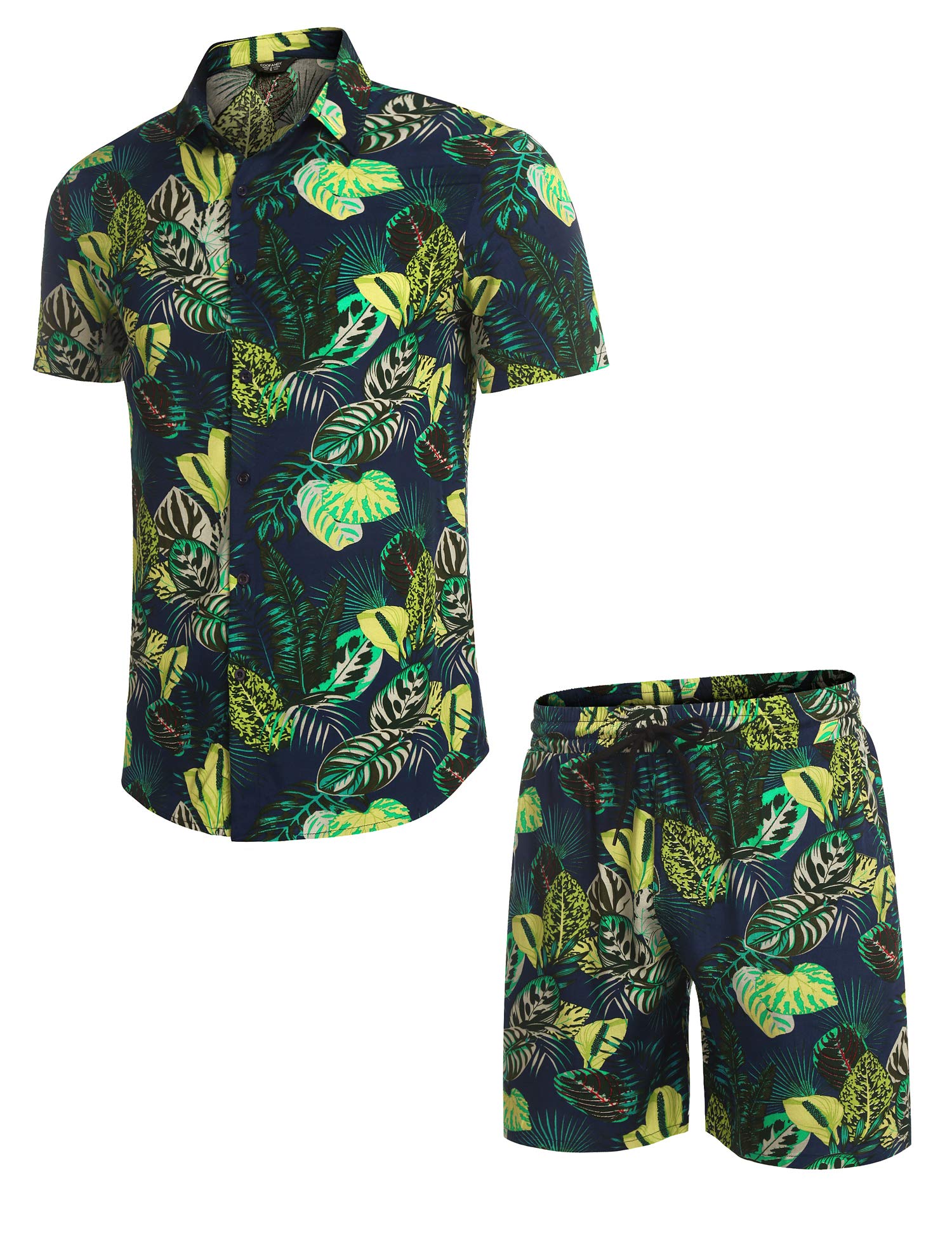 COOFANDY Men's Floral Pattern 2 Piece Summer Beach Short Sleeve Tracksuits