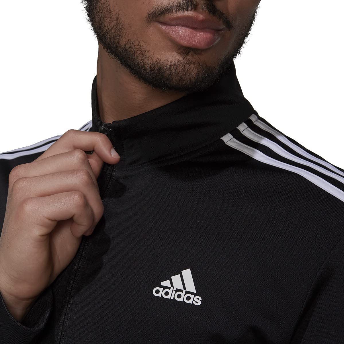 adidas Men's Essentials Warm-Up 3-Stripes Track Top, Black/White, X-Large