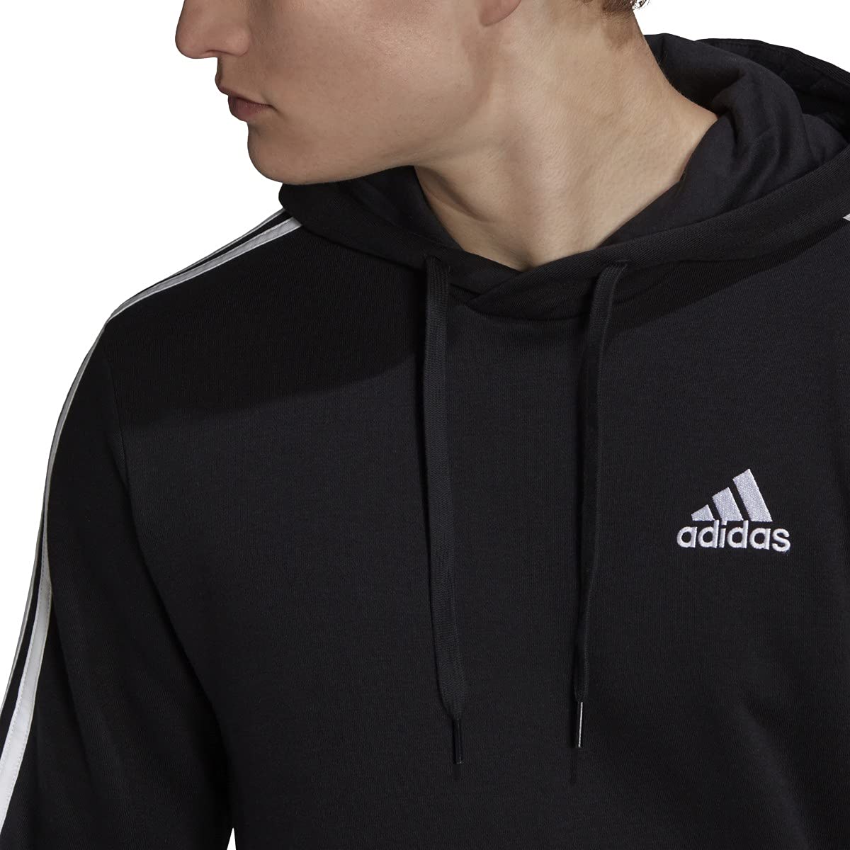 adidas Men's Standard Essentials Fleece 3-Stripes Hoodie, Black/White, X-Large