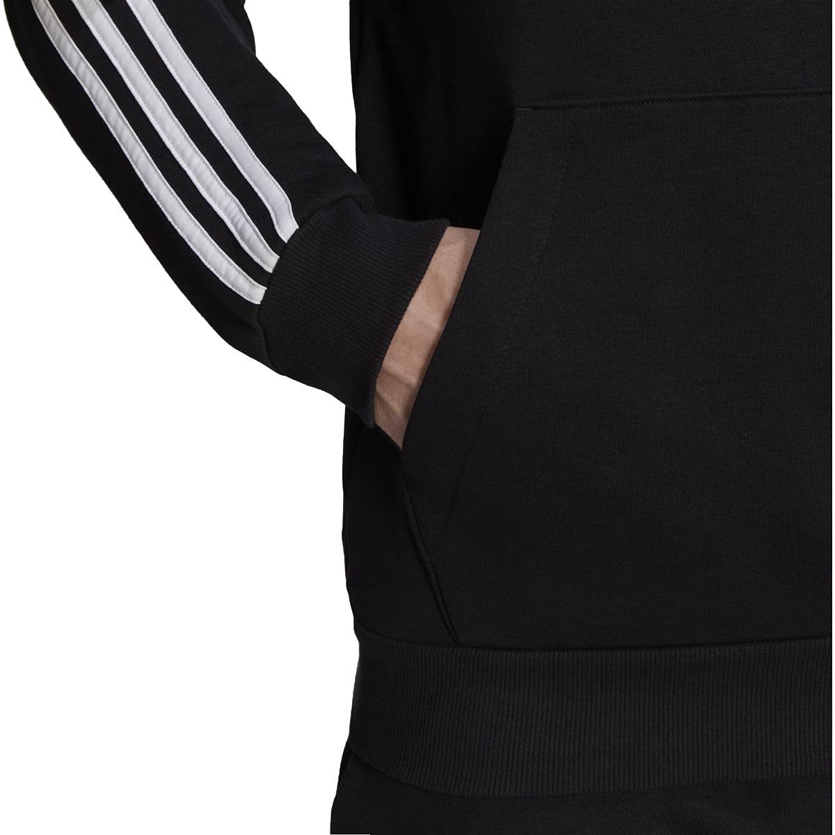 adidas Men's Standard Essentials Fleece 3-Stripes Hoodie, Black/White, X-Large