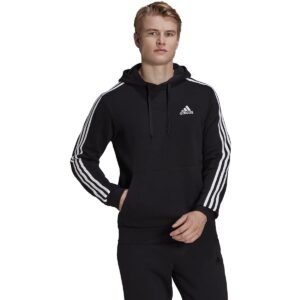 adidas Men's Standard Essentials Fleece 3-Stripes Hoodie, Black/White, X-Large