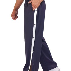 Deyeek Men's Tear Away Basketball Pants High Split Snap Button Casual Post-surgery Sweatpants with Pockets Navy Blue