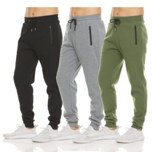 pure champ mens 3 pack fleece active athletic workout jogger sweatpants for men with zipper pocket and drawstring size s-3xl (x-large, set 3)