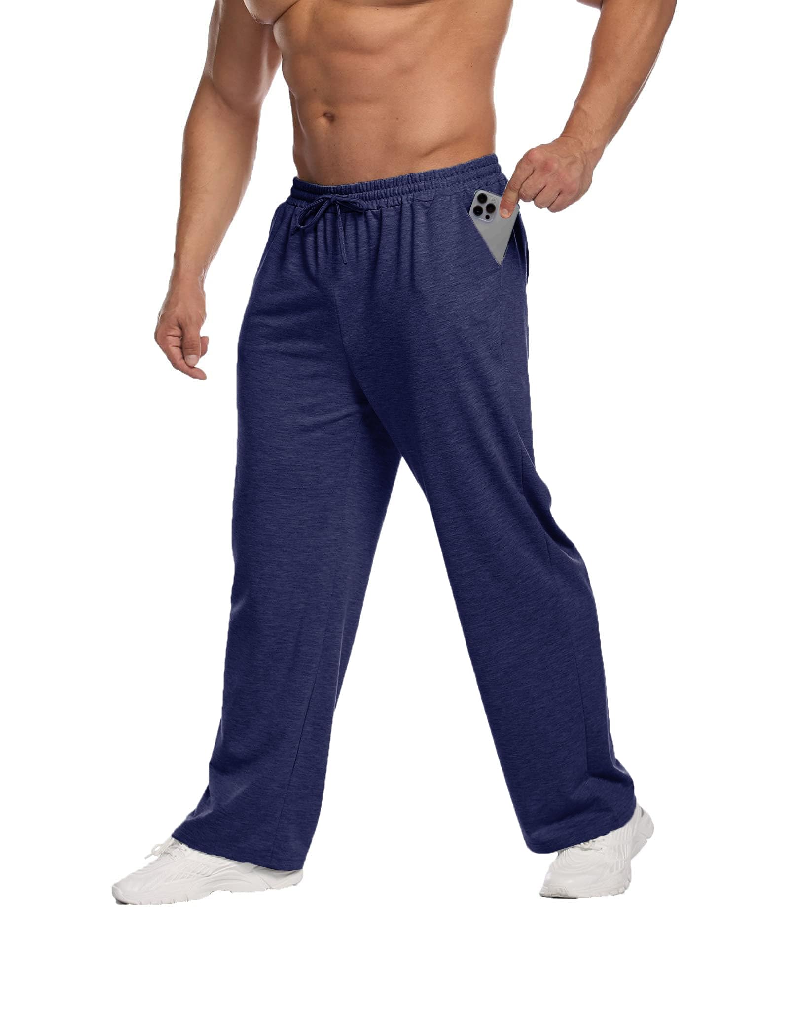 Deyeek Men's Sweatpants with Pockets Open Leg Jogger Sweatpants Baggy Sweat Pants for Mens Adult Black Sweatpants Men