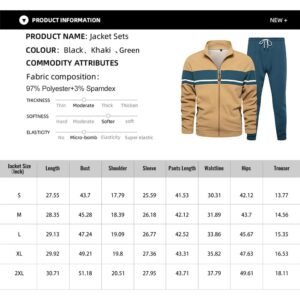 LBL Leading the Better Life Mens Track Suits 2 Piece Outfit Casual Color Block Sports Jogging Sweatsuit Set Khaki L