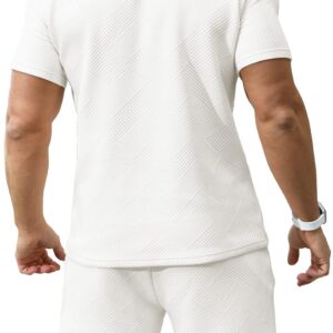 KUYIGO Men's Polo Shirt and Shorts Set Summer White Beach Outfits for Men2 Piece Tracksuit White 3XL