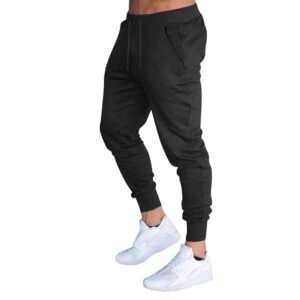 buxkr men's slim joggers workout pants for gym running and bodybuilding athletic bottom sweatpants with deep pockets,black,xl