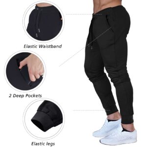 BUXKR Men's Slim Joggers Workout Pants for Gym Running and Bodybuilding Athletic Bottom Sweatpants with Deep Pockets,Black,XL