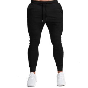 BUXKR Men's Slim Joggers Workout Pants for Gym Running and Bodybuilding Athletic Bottom Sweatpants with Deep Pockets,Black,XL