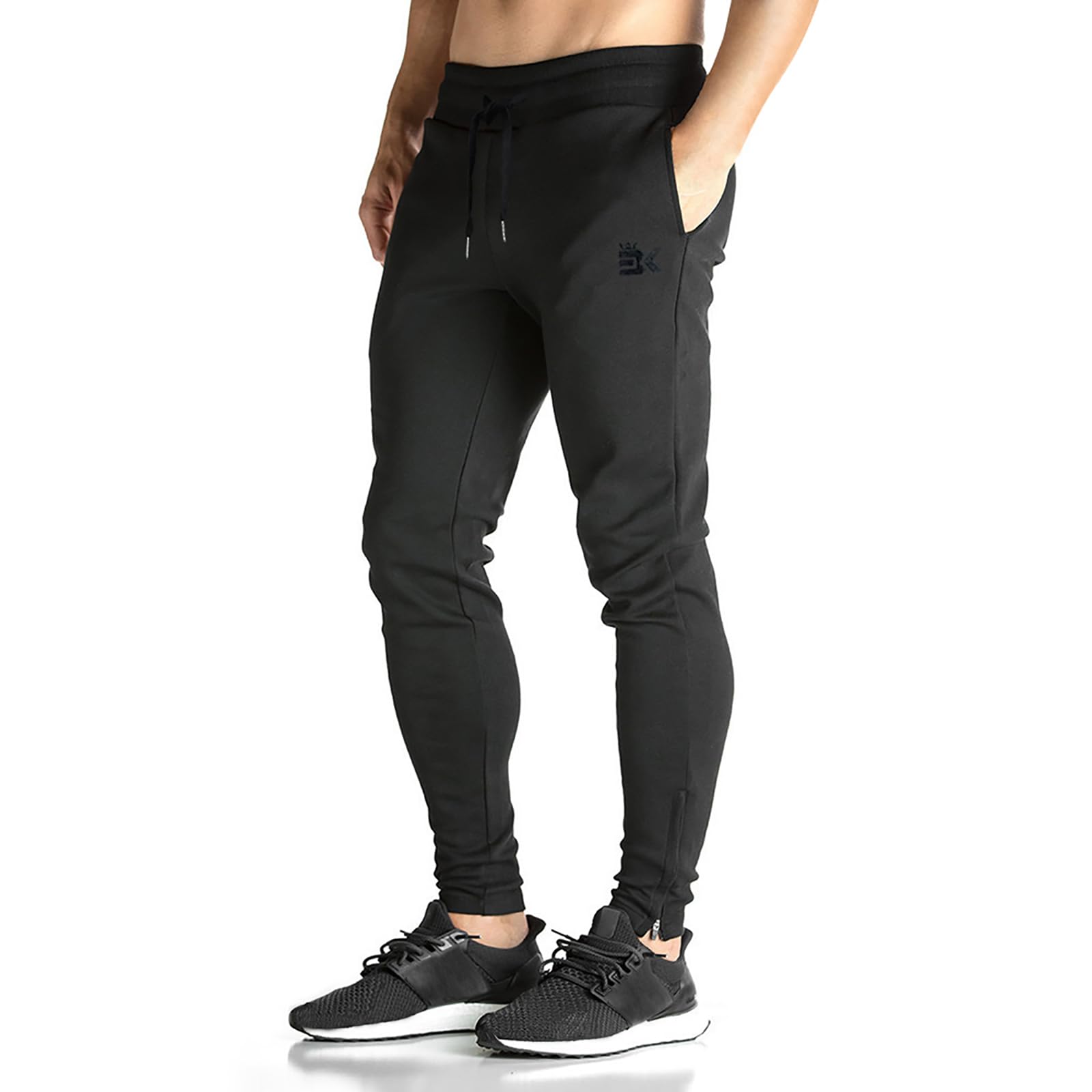 BROKIG Mens Zip Jogger Pants - Casual Gym Fitness Trousers Comfortable Tracksuit Slim Fit Bottoms Sweat Pants with Pockets (X-Large, Black)