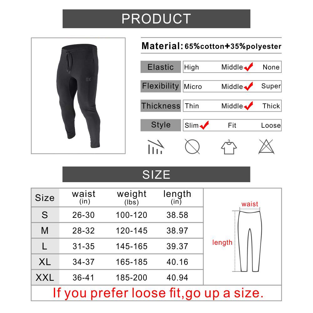 BROKIG Mens Zip Jogger Pants - Casual Gym Fitness Trousers Comfortable Tracksuit Slim Fit Bottoms Sweat Pants with Pockets (X-Large, Black)