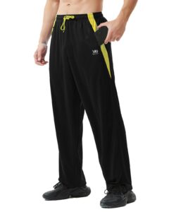 zerowell men’s athletic pants with zipper pockets open bottom lightweight sweatpants, for workout, running, gym, training (0125-black s)