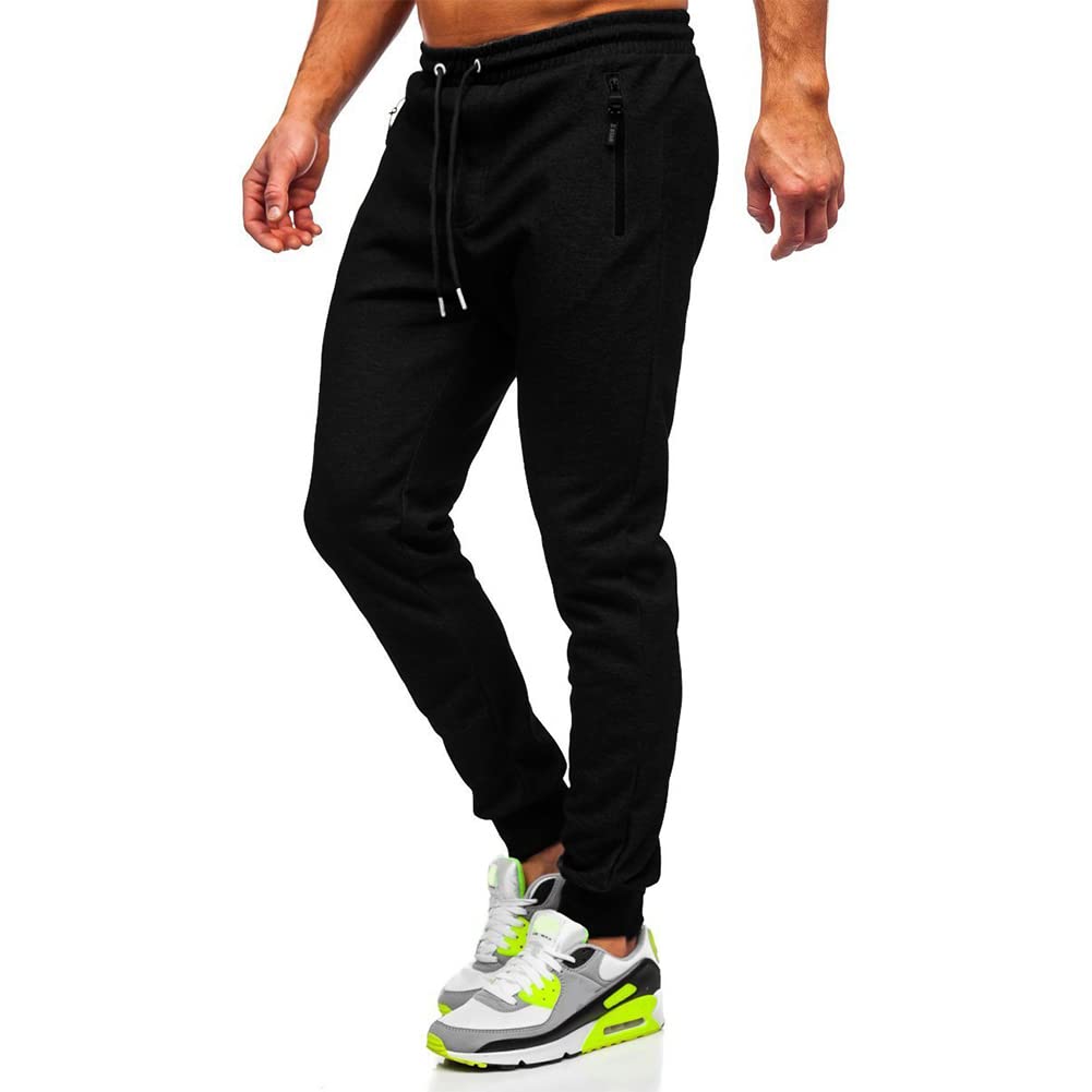 BUXKR Mens Casual Joggers Sweatpants for Jogging,Running or Athletic activities,Black,M