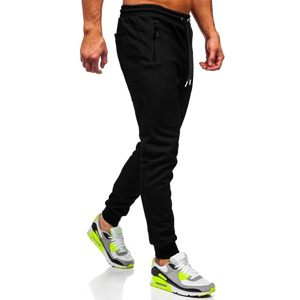 BUXKR Mens Casual Joggers Sweatpants for Jogging,Running or Athletic activities,Black,M