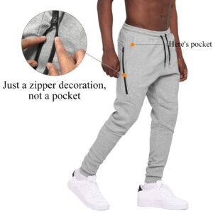 A WATERWANG Men's Joggers Sweatpants, Tapered Slim Running Pants with Pockets for Workout Athletic Gym Training Lightgray