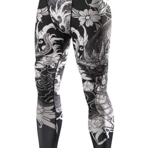 LAFROI Men's Quick Dry Cool Compression Fit Tights Leggings Waistband-YSK08 Dragon Size LG