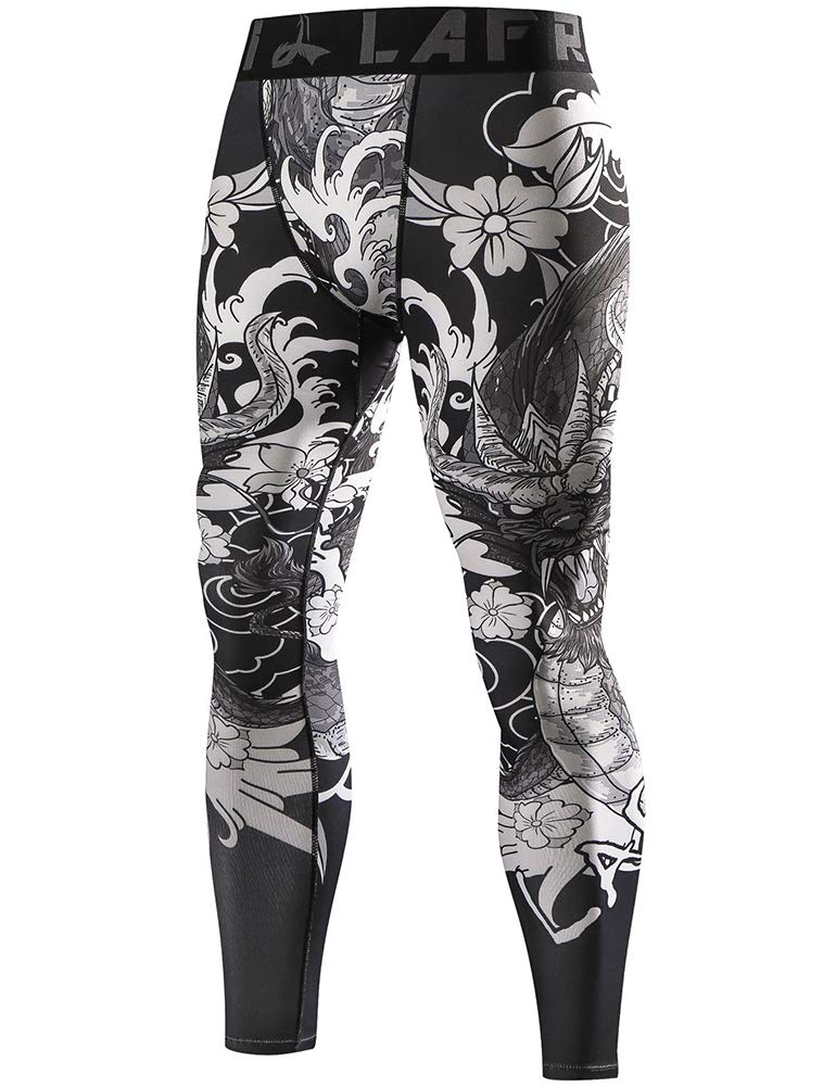 LAFROI Men's Quick Dry Cool Compression Fit Tights Leggings Waistband-YSK08 Dragon Size LG