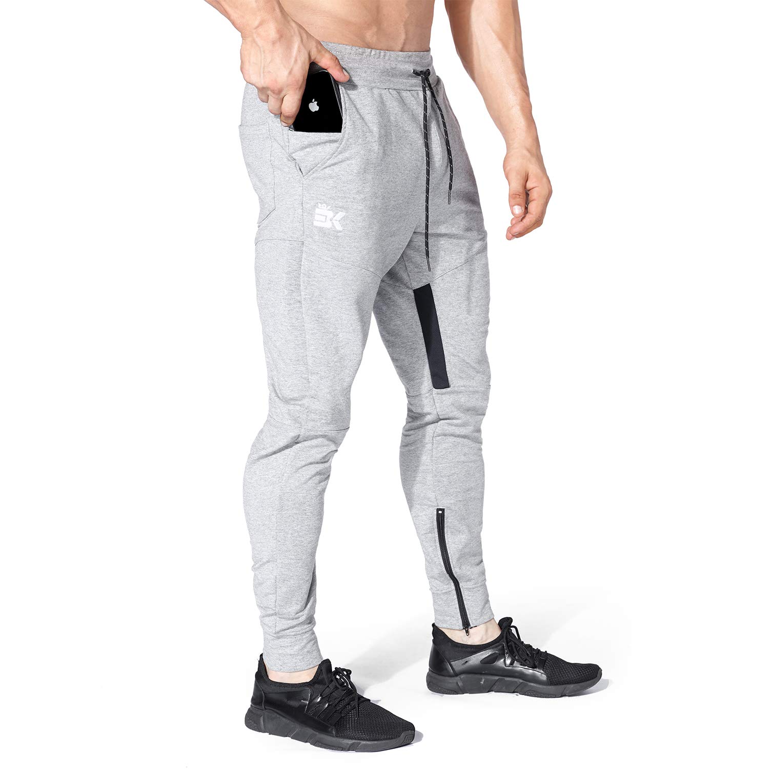 BROKIG Mens Gym Jogger Pants,Casual Slim Workout Sweatpants with Zipper Pockets Bodybuilding Athletic Pants(Gray,M)